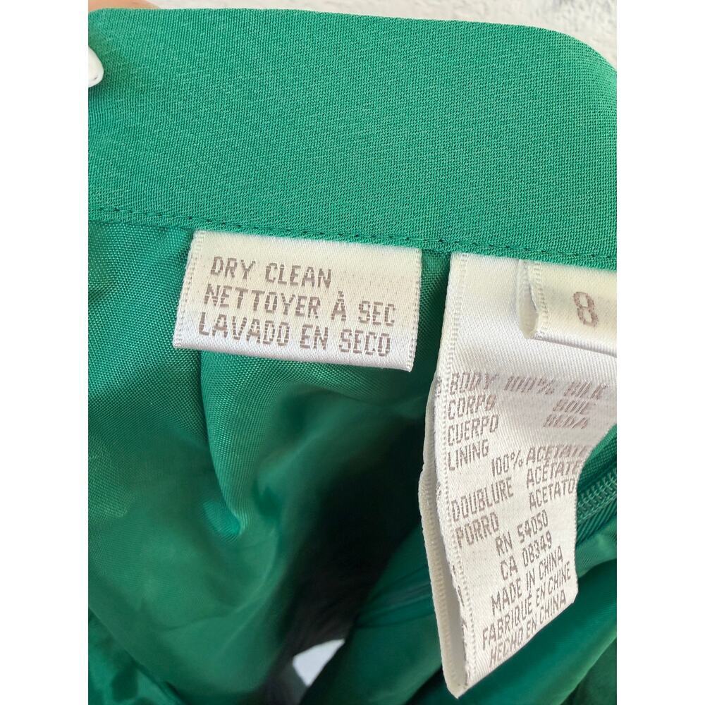 100% Silk Emerald Green Pencil Skirt Size 8 Midi Skirt Lined - Picture 3 of 9